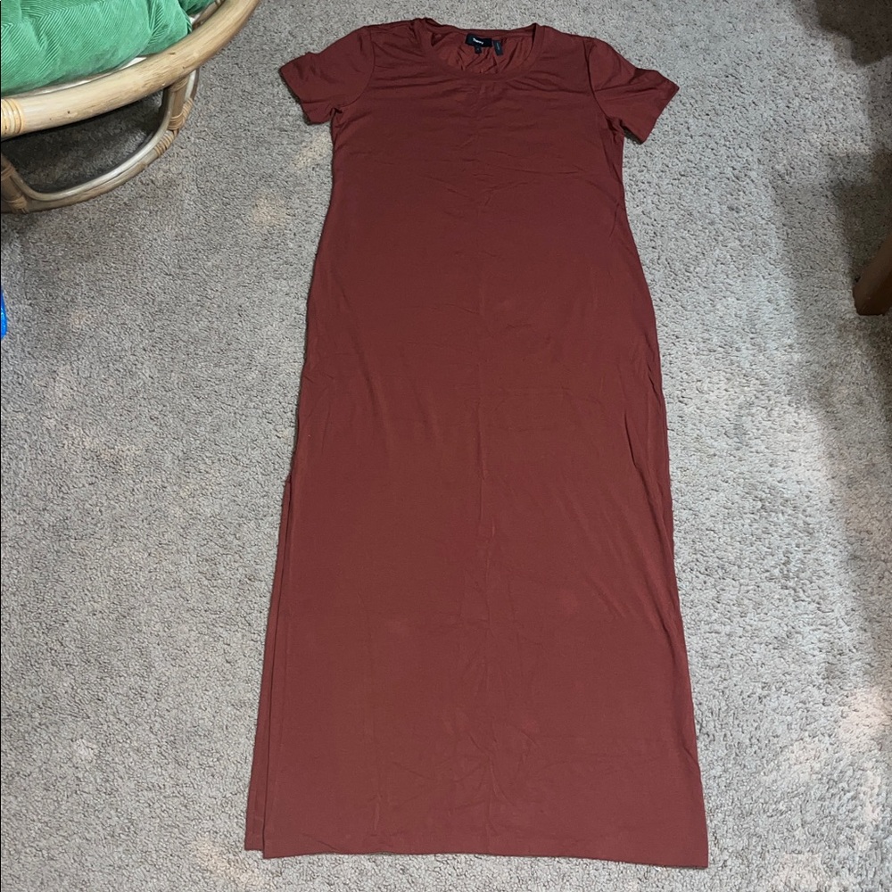Theory Cherryal Modal Jersey Short Sleeve‎ Maxi Shirtdress Clay Large - Picture 2 of 8